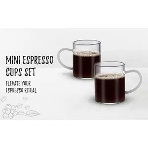Bacimi Mini Ceramic Espresso Coffee Mugs (Set of 6 / 3oz 90ML) - Small Drinking Cups - Dishwasher & Microwave Safe - Diner Style Modern Mugs for Coffee, Tea, Cocoa, Milk & Latte - White Classic Drinkware Stylish Reusable Washable Handles