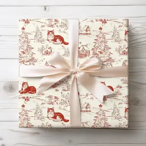 Vintage Cat Christmas Wrapping Paper, Gift Wrap for Cat Lovers, Winter Festive Kitty Present Wrap