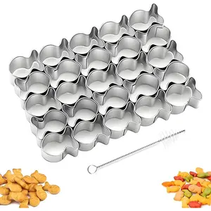 GoldFish Cracker , 25 Cavity Mini Cookie Cutters with Cleaning Brush, Goldfish Mold Stainless Steel Fish Shaped for Non-Stick Dough DIY Cookie Mold