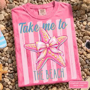 Comfort Colors Take Me To The Beach Shirt, Coquette Starfish Tee, Striped Beach Aesthetic Apparel, Girls Trip Summer Tshirt