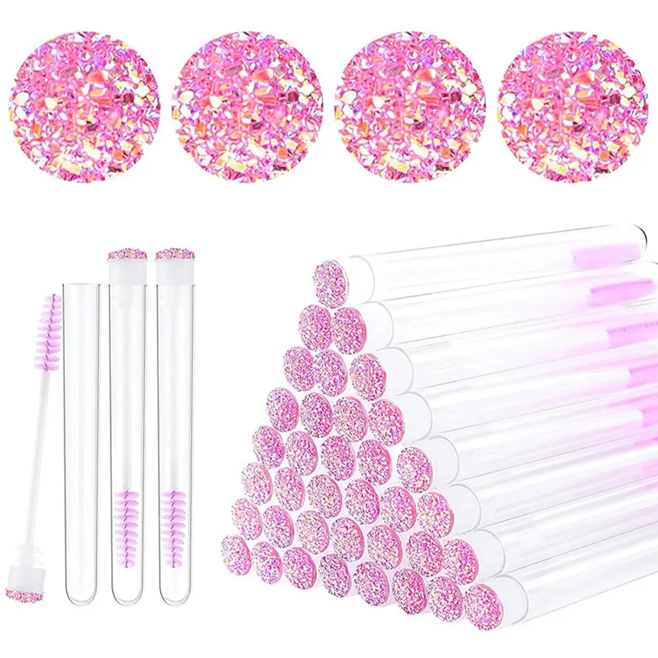 50 Sets Mascara Wand Tube Set Diamond Mascara Brushes Eyelash Spoolies Brush Cosmetic Makeup Tool Applicator Eyelash Brush Tubes Makeup Brush Makeup Tools Set Makeup Accessories