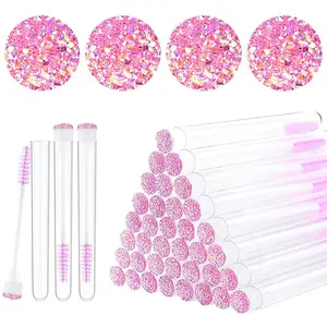 50 Sets Mascara Wand Tube Set Diamond Mascara Brushes Eyelash Spoolies Brush Makeup Tool Applicator Eyelash Brush Tubes Makeup Brush 