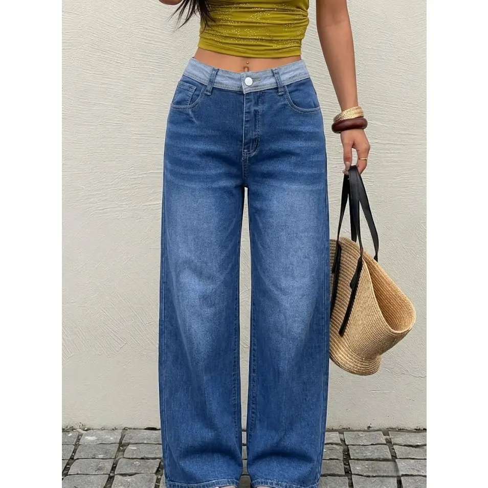 Streetwear Y2K Low Waist Straight Jeans Distressed Washed Denim Trousers