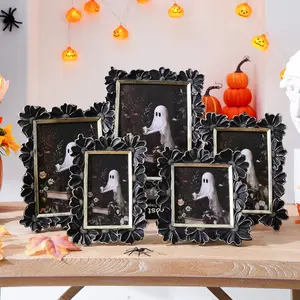 Hot-Selling Halloween French Style Living Room Resin Material Black and White Gold Edge Three-Dimensional Daisy Flower Shape Decorative Photo Frame