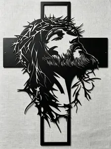 Jesus Christ & Cross Pattern Wall Art Metal Wall Decor for Home Living Room Bedroom Religious Letter Print Cross Ornaments Hanging Decor