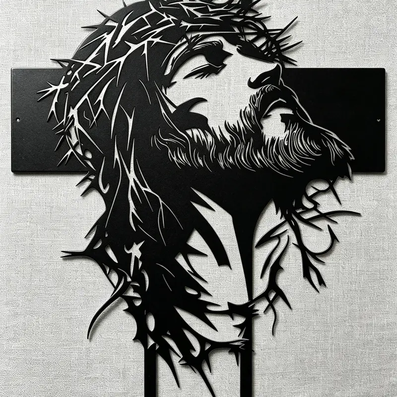 Religious Metal Jesus Christ & Cross Pattern Wall Art - 1-Piece Hangable Sacred Decor with Letter Print Cross, Durable Metal, Indoor Room Decor Accessories for Home Living Room Bedroom