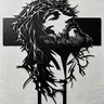 Religious Metal Jesus Christ & Cross Pattern Wall Art - 1-Piece Hangable Sacred Decor with Letter Print Cross, Durable Metal, Indoor Room Decor Accessories for Home Living Room Bedroom