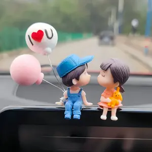Cute Cartoon Couple Car Ornament, 1 Pair Dashboard Decoration, Car Interior Accessories, Gift for Girls, Vehicle & Desktop Decor