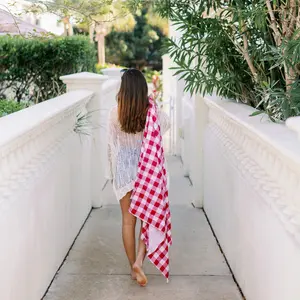 Carolina Gingham Turkish Cotton Beach Towel - Smooth, Lightweight, Pack-Friendly Towel for Bathroom and Home Use