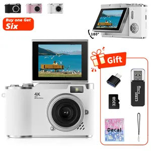 Flip-Screen CCD Style Digital Pocket Camera for Beginner Students Teenagers, Portable Selfie Compact Camera with 32G Memory Card, Card Reader, Converter Plug-in, DIY Decor Stickers and Lanyard, Perfect Gift for Back to School Season