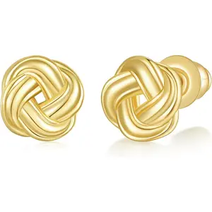 MINDDHA 14K Gold Plated Stud Earrings | 925 Sterling Silver Post | Love Knot Stud | Gold Earrings for Women