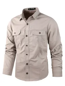 Men's Cotton Long-Sleeve Simple Collared Business Shirt, Breathable Fabric, Buttoned Chest Pocket, Comfortable for Work, Casual Professional Menswear, Spring Glowup Summervibes, Long Sleeves