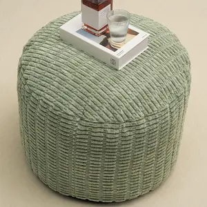 Round Stuffed Pouf Ottoman for Foot Rest Storage Foot Stool Cushion Faux Fur Poufs with Foam Chunk Filling 20 X 15 Inch Floor Chair for Living Room Bedroom Home Decor Green