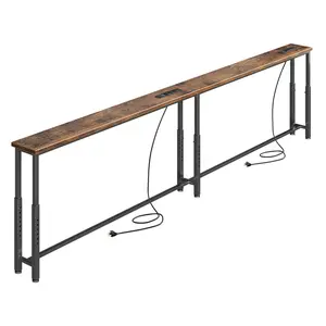 78.7 Inch Console Table with Outlet, Sofa Table with Charging Station, Narrow Entryway Table, Skinny Hallway Table, for Living Room, Rustic Brown