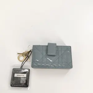 Pre-owned Dior Leather Small Leather Goods Patent Cannage Lady 5 Gusset Card Holder Grey Stone JQ0017