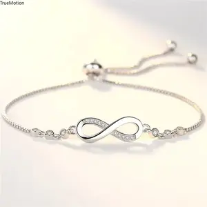 925 Sterling Silver Infinity Bracelet for Women Adjustable Crystal Charm Bracelet Dainty Wedding Party Jewelry Gift for Her