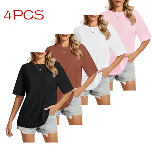 Women’s Basic Solid Color Short Sleeve T-Shirt, Casual Crew Neck Undershirt, Pack of 4 fathersdaygift