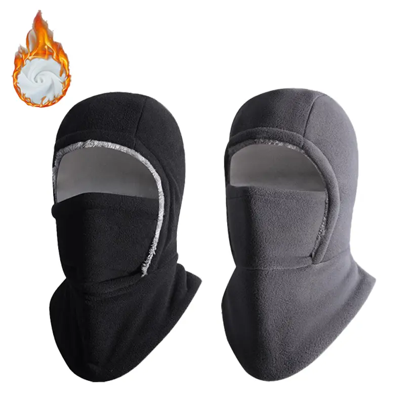 2-piece winter warm 2-in-1 hat and face mask – windproof, thick fleece lining, suitable for cycling, running, skiing, machine washable, black.