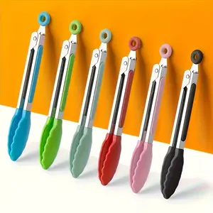 Multifunctional Stainless Steel Food Clip Set, Tongs, Randomly Selected Colors, Silicone Tips, Non-Slip & Heat Resistant Kitchen BBQ Grilling Utensils