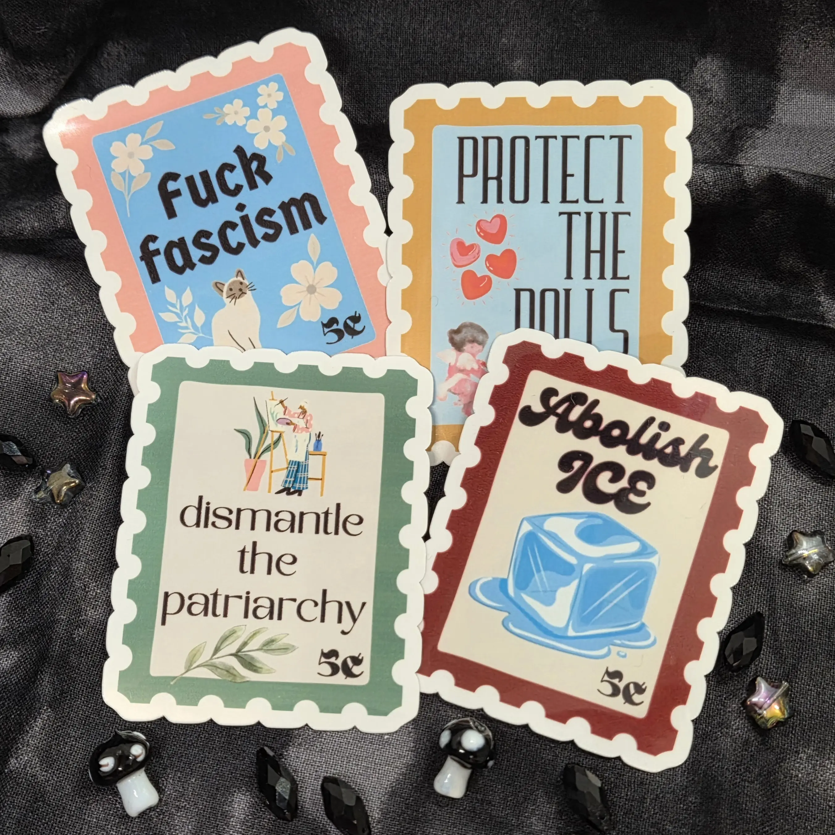 Vintage Stamp Style Sticker Pack (Pack of 4) - Political - Human Rights - Feminist - Activist - Protest - Equality - Pro-Choice - LGBTQIA+ - BLM