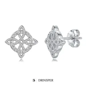 DRINSPER Witch’s Knot Cubic Zirconia Earrings, Hecate Celtic Witches Knot Design Witchy Style Tetragrammaton Inspired Fashion Jewelry, Trending Witchy Earrings Gift for Women and Girls, Symbolic Vintage Inspired Fashion Affordable Jewelry