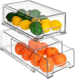 Sorbus Clear Stackable Pull Out Refrigerator Organizer Bins - Food Storage Containers for Kitchen, Refrigerator, Freezer & Vanity (2 Pack) - Utensils