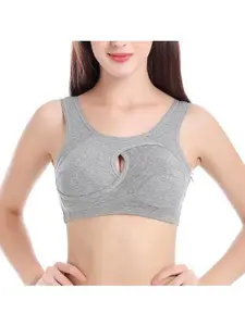 Cotton Anti-expansion Anti-Sag Gathering Adjustment Sports Bra for Women - Summer Season, Full Cup, Thin Mold Cup, Fixed Shoulder Strap, Side Buckle, Black, Flesh, Light Gray, Sizes M, L, XL, XXL