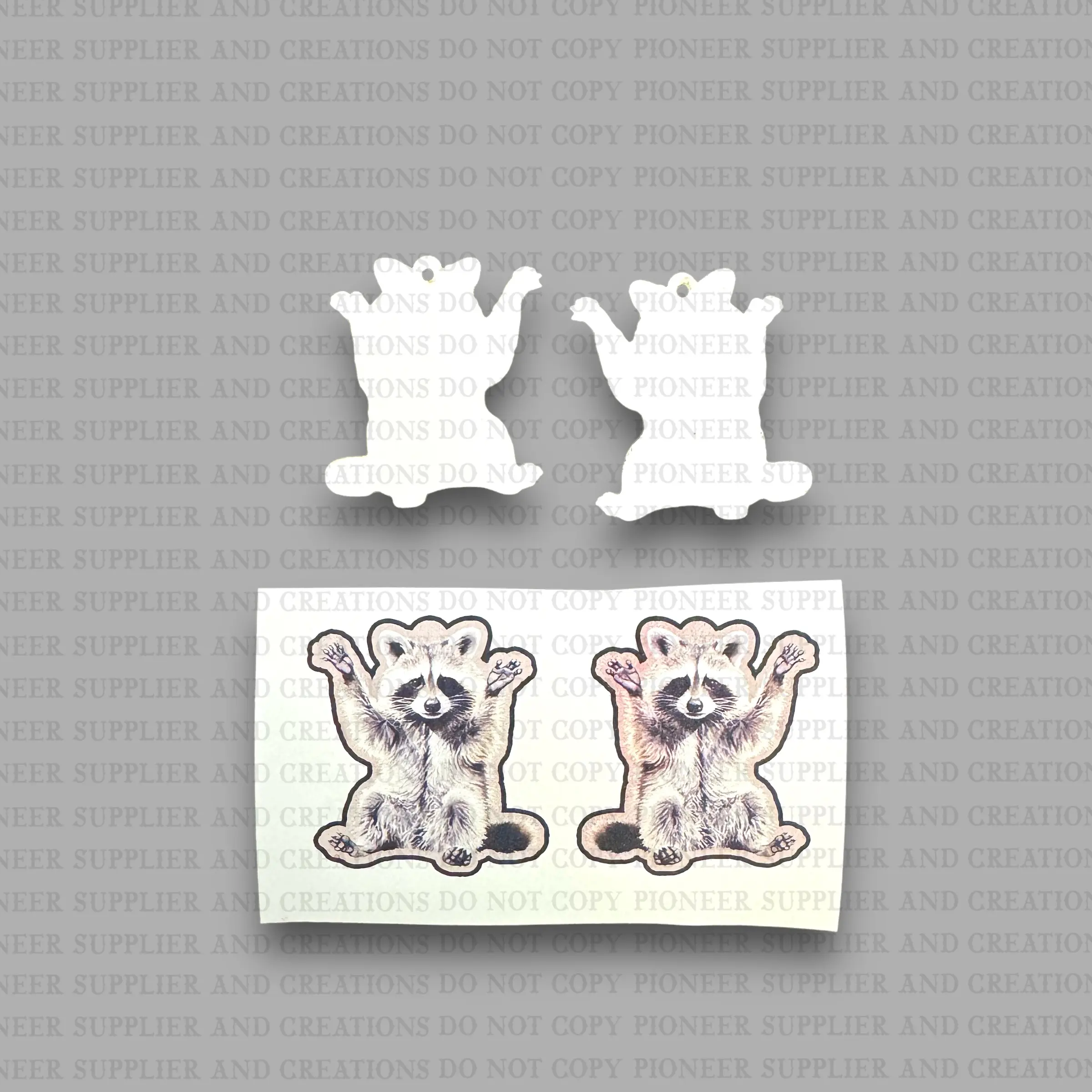 Racoon Earring Sublimation Blank Kit (w/ transfers and hardware)