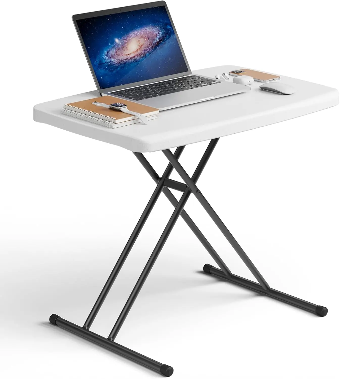 Portable Folding Table (30 in) - Adjustable Height TV Tray for Laptop, Couch, Camping - Heavy Duty Utility No-Assembly Table for Small Spaces, Black Granite, Portable Table