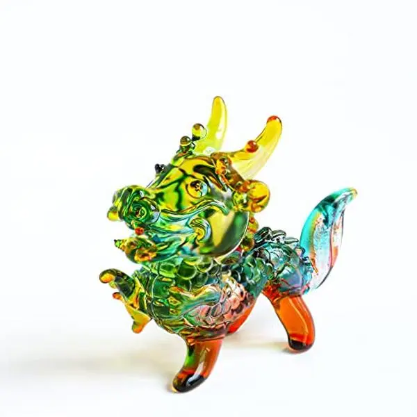 Crystal Glass Dragon Figurine Collectible,Glass Small Mythical Animal Fengshui Home Statue Gift