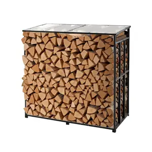 VEVOR Firewood Rack with Sloped Roof, 4 ft Outdoor Firewood Holder, 1/4 Cord Log Storage Shed, 660lb Max Weight Capacity, Powder-Coated Metal Wood Storage Rack for Fireplace Deck Backyard Garden