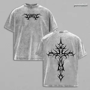 Gothic Tribal Cross Oversized T-Shirt: Washed Heavy Cotton Streetwear