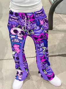 Men's Loose Fit Flare Leg Pants, Flare Leg Sports, Casual Streetwear Joggers, Vintage Hip Hop Long Trousers, 3D Print Design, Sporty Fashion