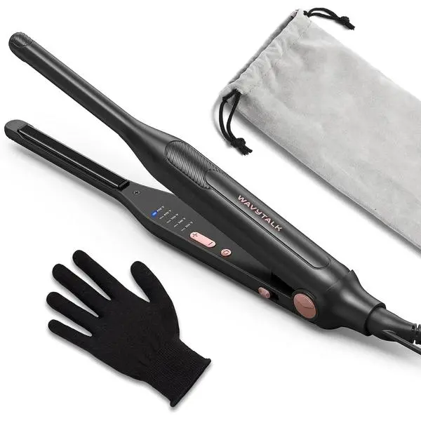 Wavytalk 0.3" Pencil Flat Iron Small Straightener for Short Hair&Pixie Cut | 5 Adjustable temperature settings, 0.3" Ceramic Tourmaline Plates Control Root Styling, Curved Design with Rounded Edges
