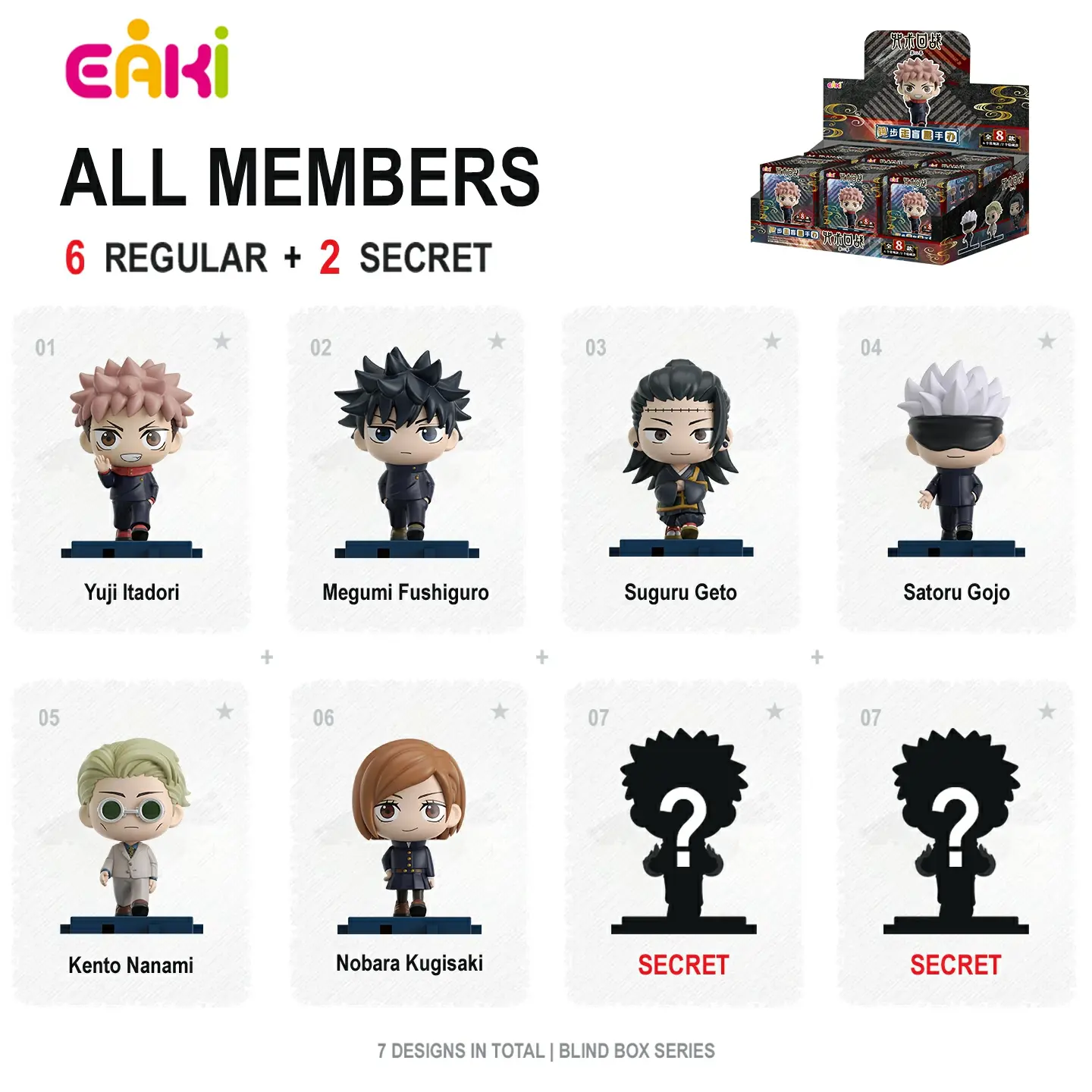 EAKI Officially Licensed Jujutsu Kaisen Blind Box - Authentic Premium Collectibles Figures Set, Random Mini Anime Figurine Decor, Higher Odds for Rare Hidden Chase Ryomen Sukuna & Yujii Itadori, Stocking Surprise Gift for Anime Collectors, Authentic Colle