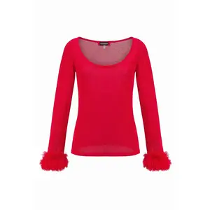 Red Knit Top With Handmade Knit Cuffs