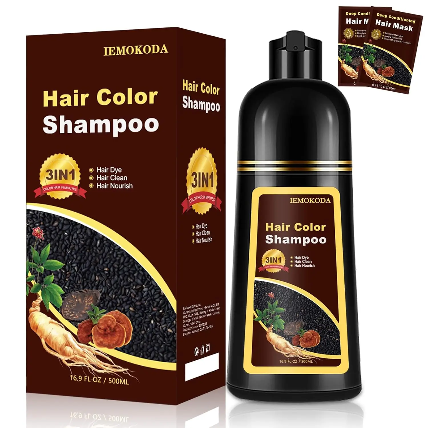 Natural Light Brown Hair Dye Shampoo 3-in-1, Instant Hair Color for Gray Coverage, Herbal Plant Extract Formula, Long-Lasting Moisturizing Haircare for Men & Women, Shampoo Para Canas / Tinte Para Cabello, 500ml
