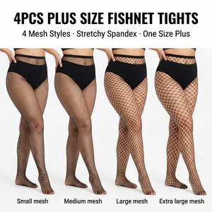 1/4-Pack Women's Plus Size Fishnet Tights Stylish Openwork Mesh Stockings SetEveryday Spring Wear Pantyhose Costume Black tights Outfits Fits Sheer Womenswear Spandex Party