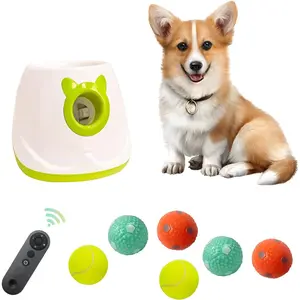 Automatic  Ball Launcher Interactive Puppy Pet Ball Indoor Thrower Machine for Small and Medium Size Dogs, 3 Balls Included (2 inch) (White2, Remote)
