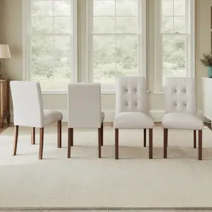 ARCH Wooden Dining Chairs Set of 4, Modern Dining Room Chairs with Back, Fabric Kitchen Side Chairs with Wood Legs, Beige + Walnut
