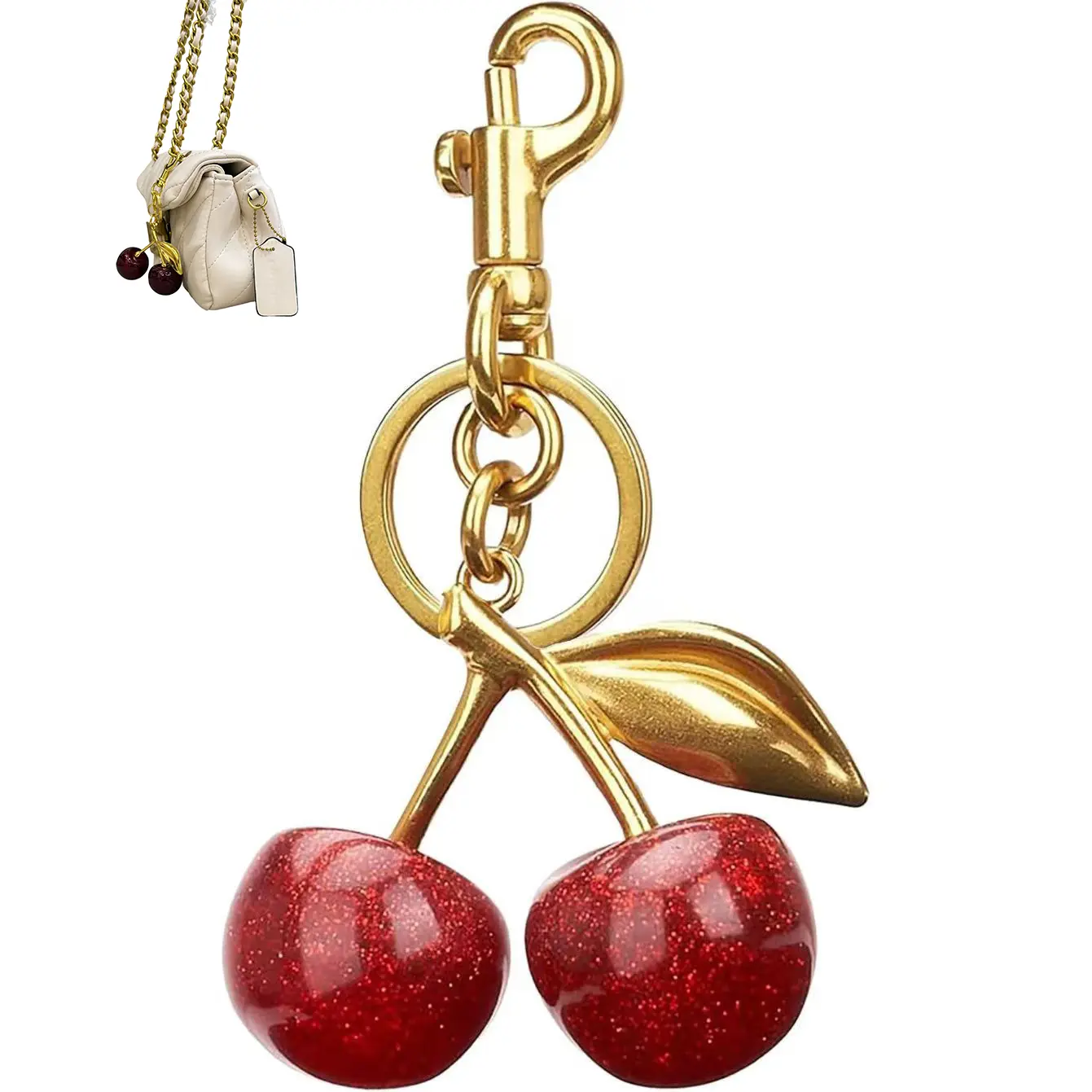 Women's Cute Cherry 2-in-1 Gold-tone Bag Charm-Keychain Set with Coin Purse, Ideal for Birthday-Anniversary Gifts