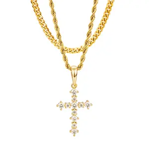 Layered Cross Necklace Faith Pendant for men and women 18K Gold-Plated Delicate Cubic Zirconia Pendant Necklace  Fashionable Religious & Jewelry for Christmas Gifts