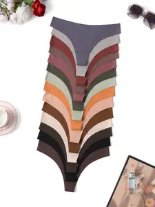 Women's Solid Color Thongs, Soft Comfy Elegant Breathable Seamless Knicker for Daily Wear, Underwear for All Seasons, Clothes, Panties