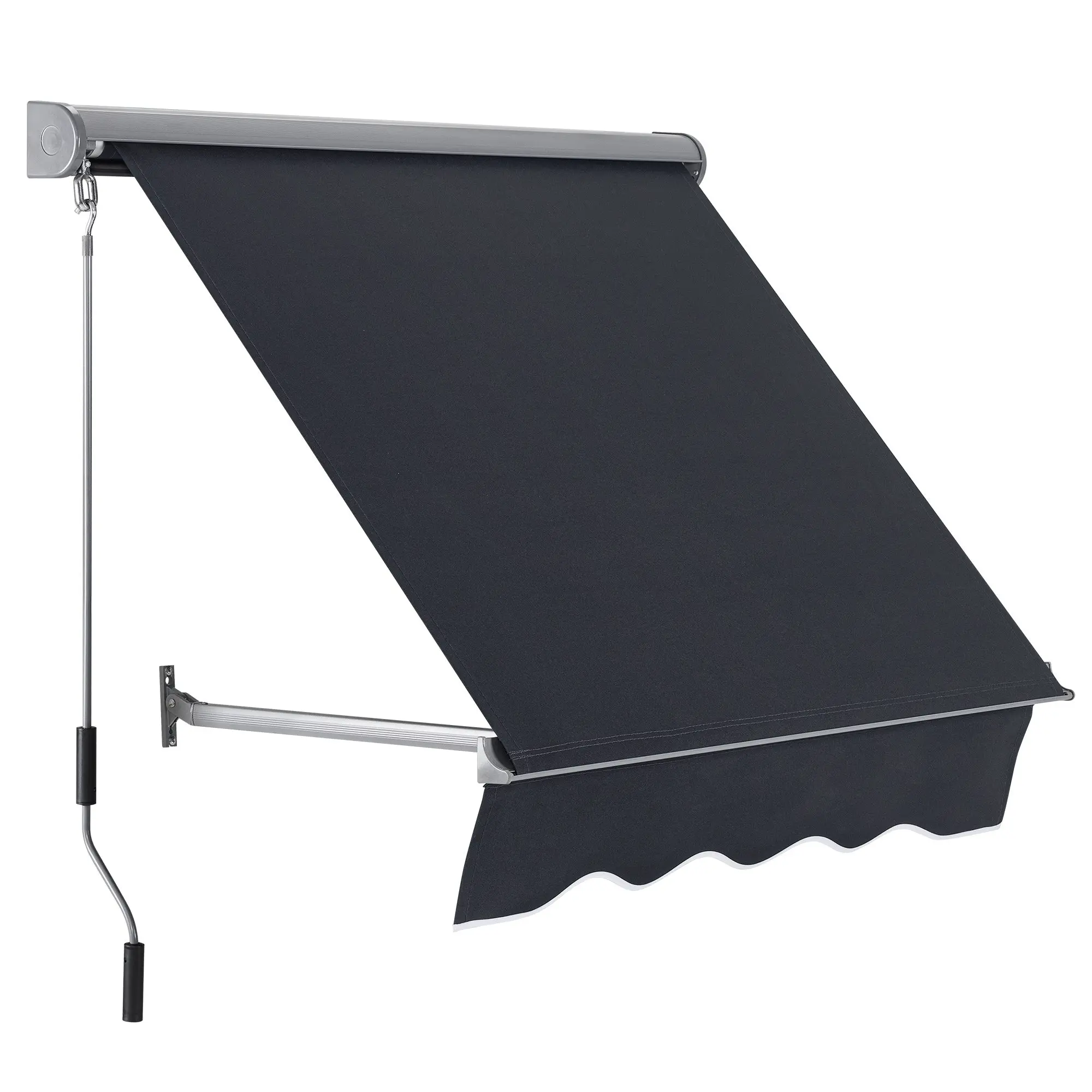 Fully Assembled Aluminum Frame Patio Window Awning - Manual Retractable Waterproof Sunshade Canopy with Polyester Fabric, Adjustable Sun Protection for Door Entrances, 412|416|418