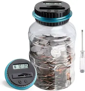 Digital Savings Jar Bank with LCD Counter, 1.8L Capacity Coin Bank Money Jar for Adults, Designed for All US Coins (Blue) - Gift, Decor Piggy Tin Glass