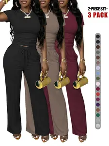 Women's High Waisted Wide Leg Pants, Casual Drawstring Loose Lounge Pants, Slim-Fitting Short Sleeve Tee, All Seasons Fashion, Womenswear