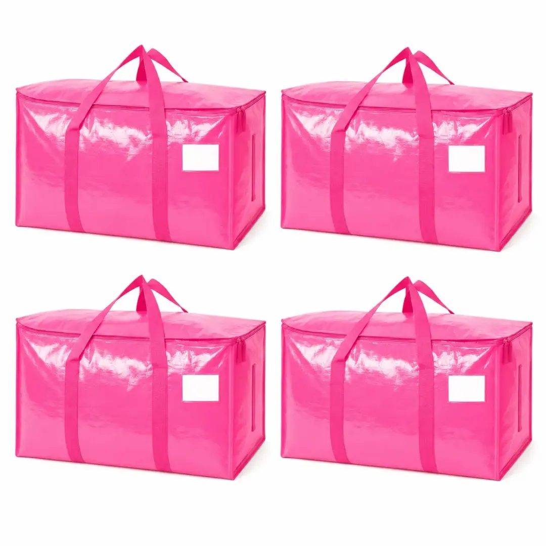 Extra Large Moving Bags with Multi Pack Options, Heavy Duty Pink Aesthetic Storage Totes with Reinforced Handles, Label Pocket Waterproof Zipper Closet Organizers, Storage Bins Pack Supplies, College Dorm Room Essentials, Moving Boxes Underbed Containers