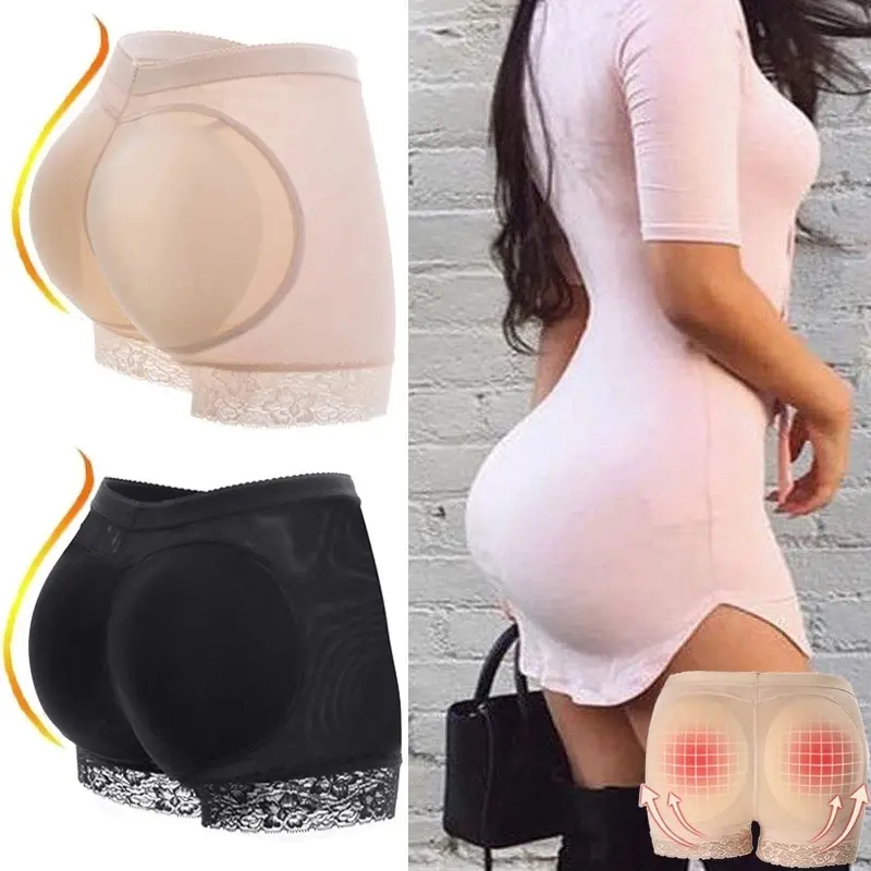 Women's Padded Shapewear Boyshorts - Waistband Tummy Control, Lace Trim Hip Butt Lifter Panties with Removable Pads, Comfy Compression Lingerie for Daily Wear