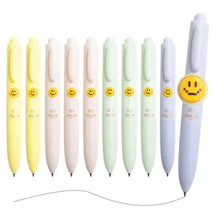 Cute Gel Pens 10 Pcs 0.5mm Black Fat Gel Pens with Retractable Ink Rollerball & Cute Smiley Face Design for Note Taking and Writing