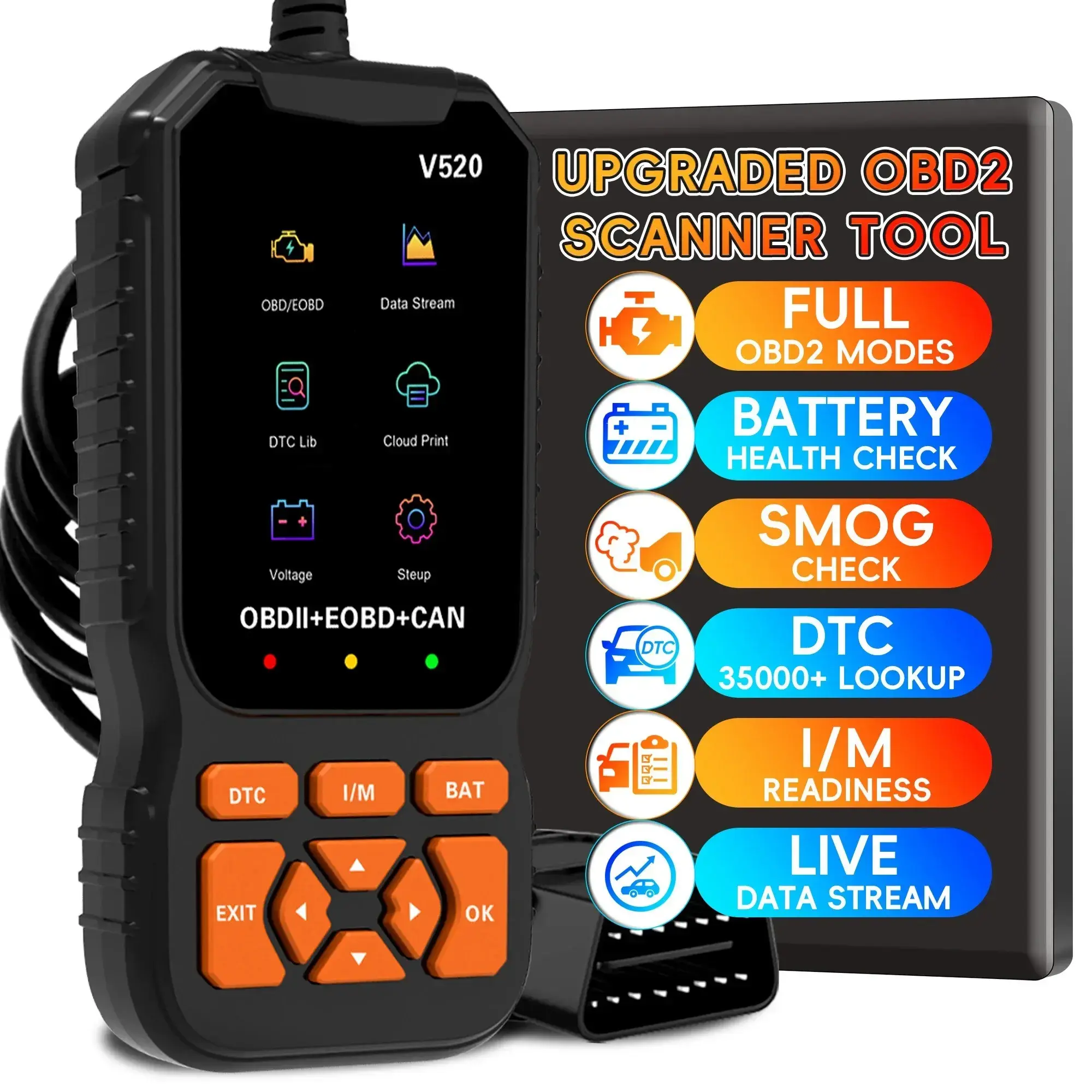 OBD2 Scanner Live Data Professional Mechanic OBDII Diagnostic Code Reader Tool For Check Engine Light Cloud Printing Daul UI Mode #fathersdaygift